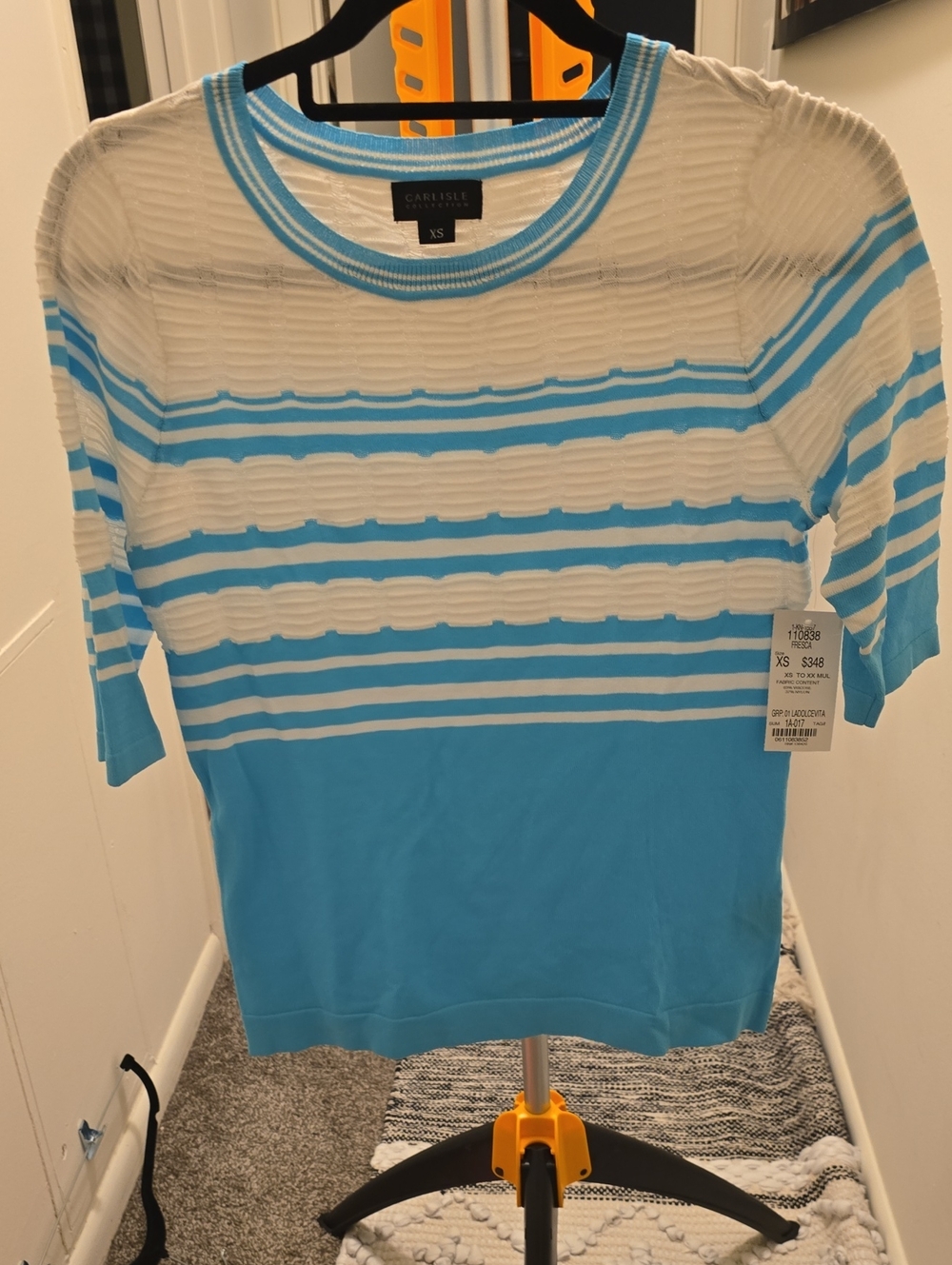 NWT Carlisle Blue and White Striped Short Sleeve Sweater